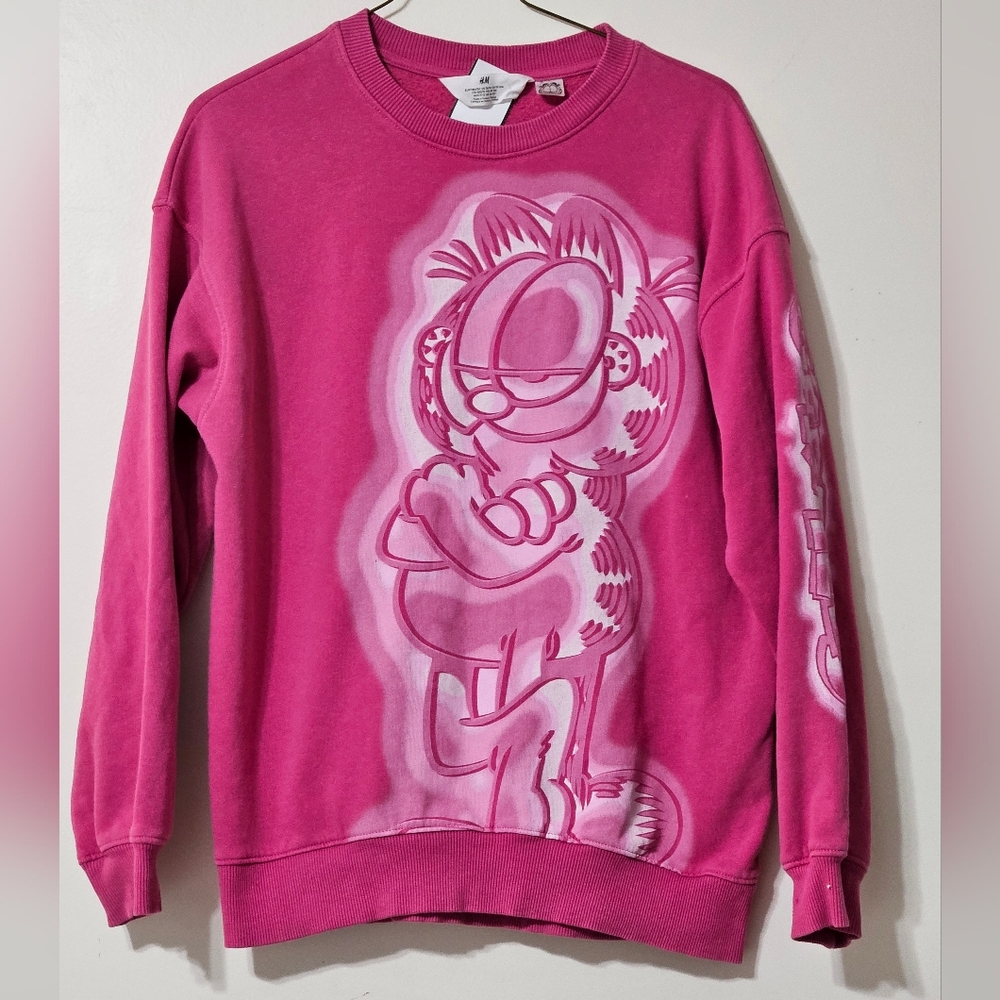 H&M Garfield Pink Graphic Sweatshirt Long Sleeve Youth 10/12 or Women's Small